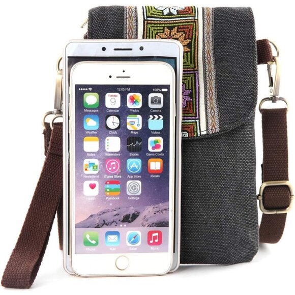 Women's Dark Grey 02 Vintage Embroidered Cute Mini Cross Body Bag Small Handbags - Picture 3 of 6